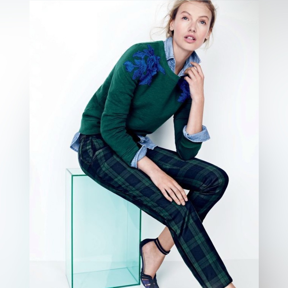 J. Crew Wool Blend Green & Navy Plaid Trousers